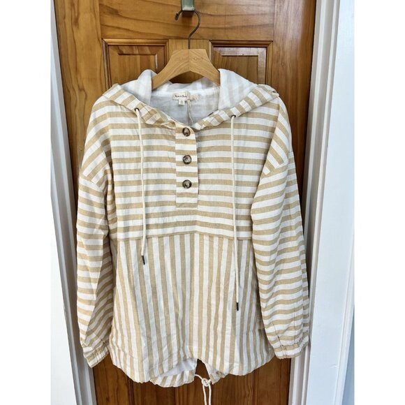 NWT Hem & Thread Striped Hooded Jacket Lightweight LG Coastal - Picture 1 of 8